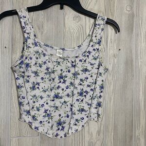 Floral Print Sleeveless Top - White and Purple